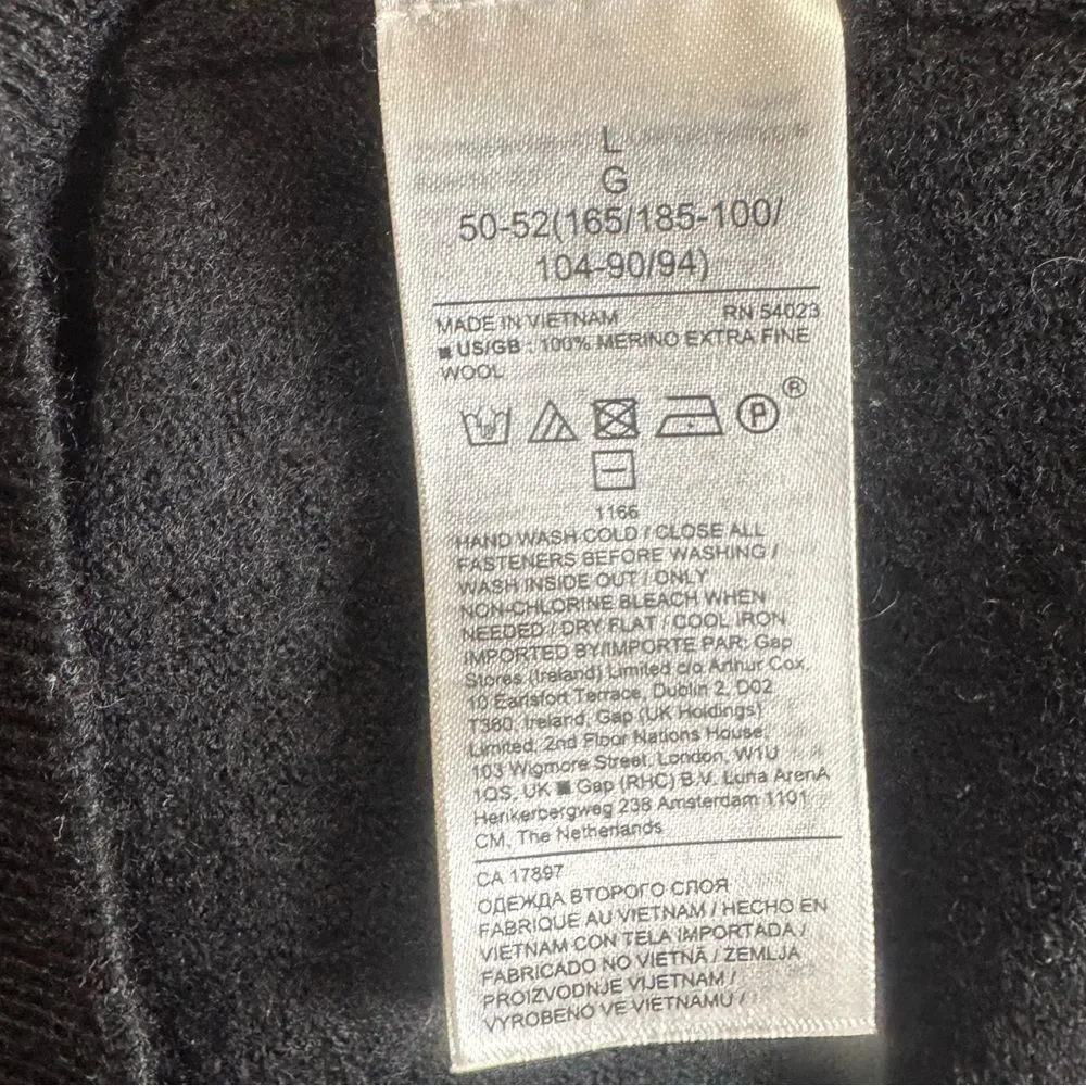 Banana Republic black 100% Italian merino wool quarter zip sweater size large